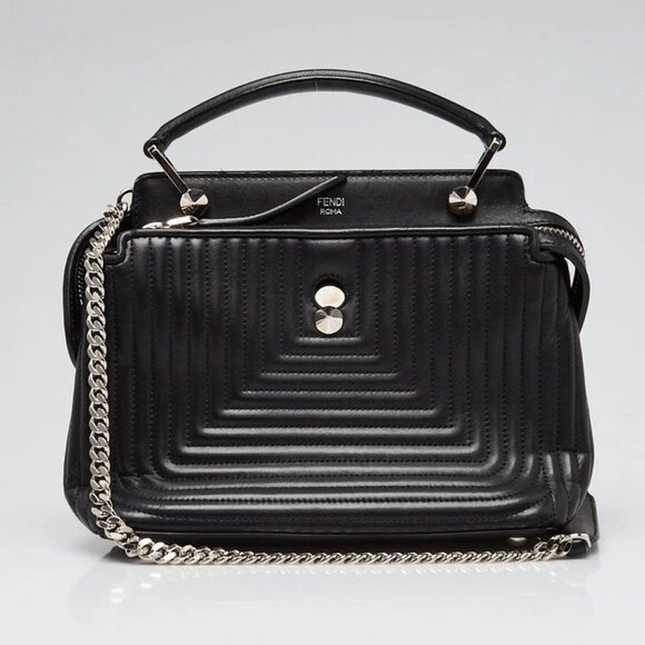 Fendi Black Quilted Lambskin Leather Dotcom Click Small Shoulder Bag - 8BN299 - Picture 1 of 12